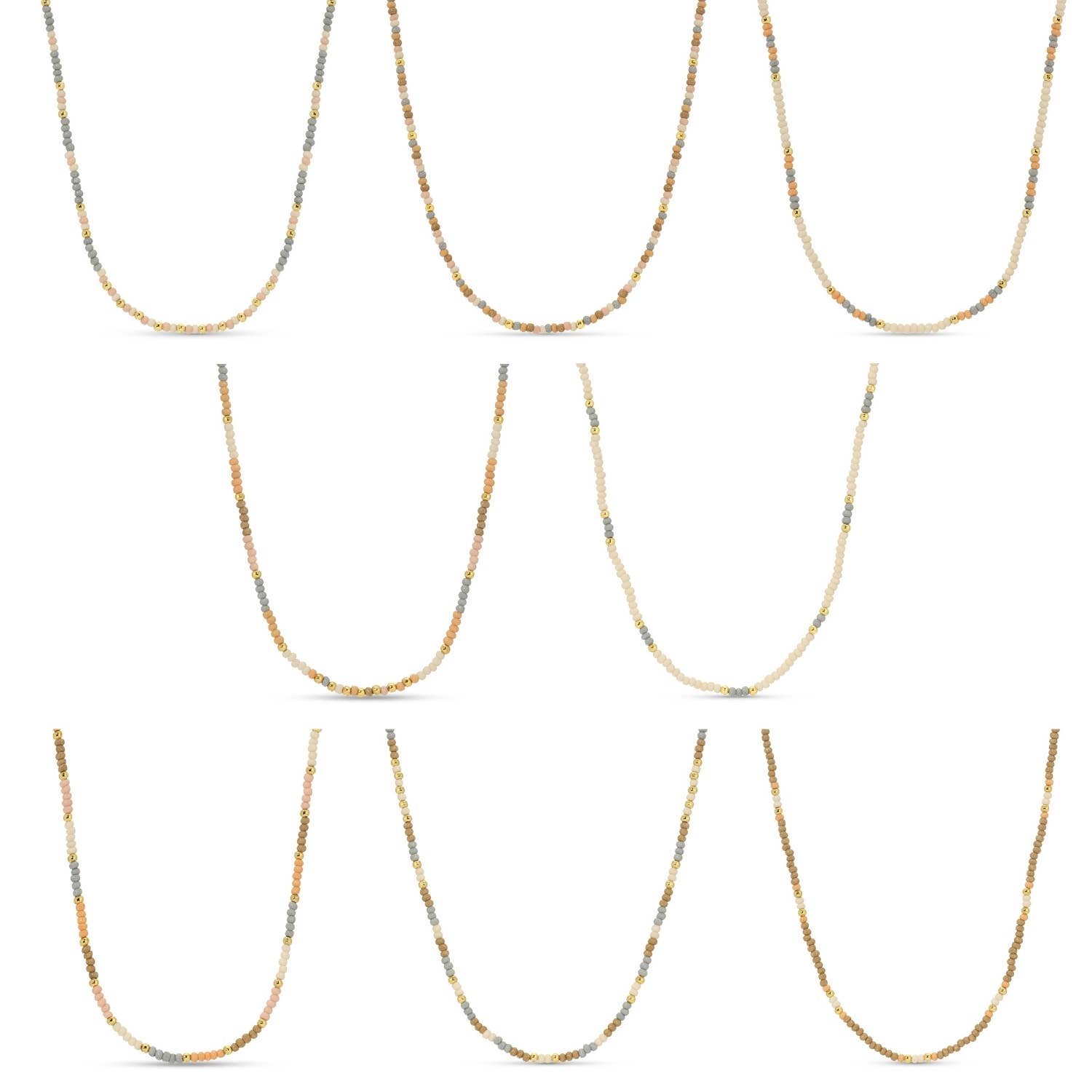 Splendid Iris - Sale - Delicate Seed Bead Necklaces - Assorted: Taupe/Peach/Grey